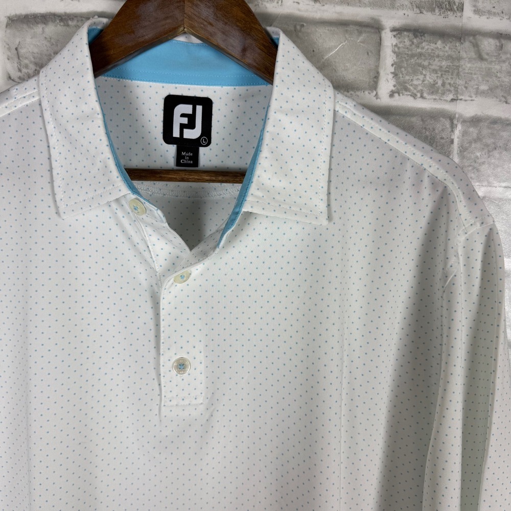 FootJoy Mens ProDry Golf Polo Shirt Tar Heel Blue Micro Polka Dot AOP Size Large